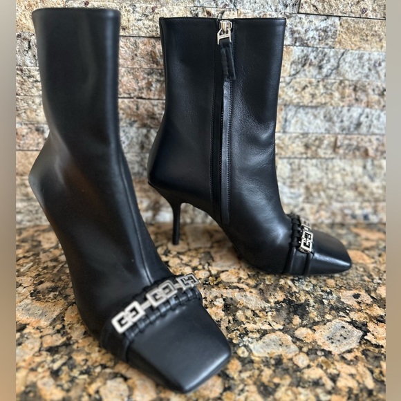 Givenchy G Woven Ankle Boots Women's 36 Black Square Side Zip Closure - Picture 5 of 13